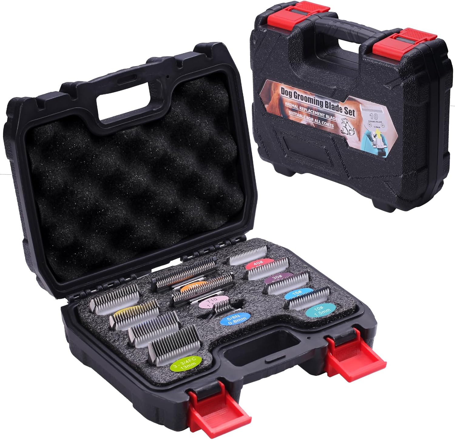 DODAER dog grooming clipper blade assembly holder case front view showing 11 secure slots for professional salon organization.
