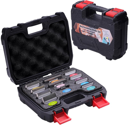 DODAER dog grooming clipper blade assembly holder case front view showing 11 secure slots for professional salon organization.
