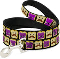 Buckle-Down pet leash front view showing the full peanut butter mustache and jelly pattern.