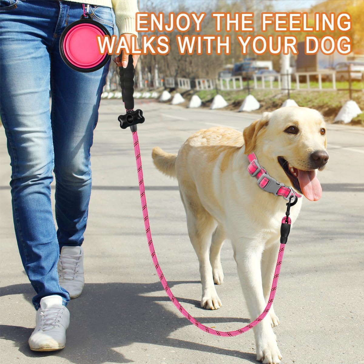 BARKBAY nylon training dog leash pink thick climbing rope