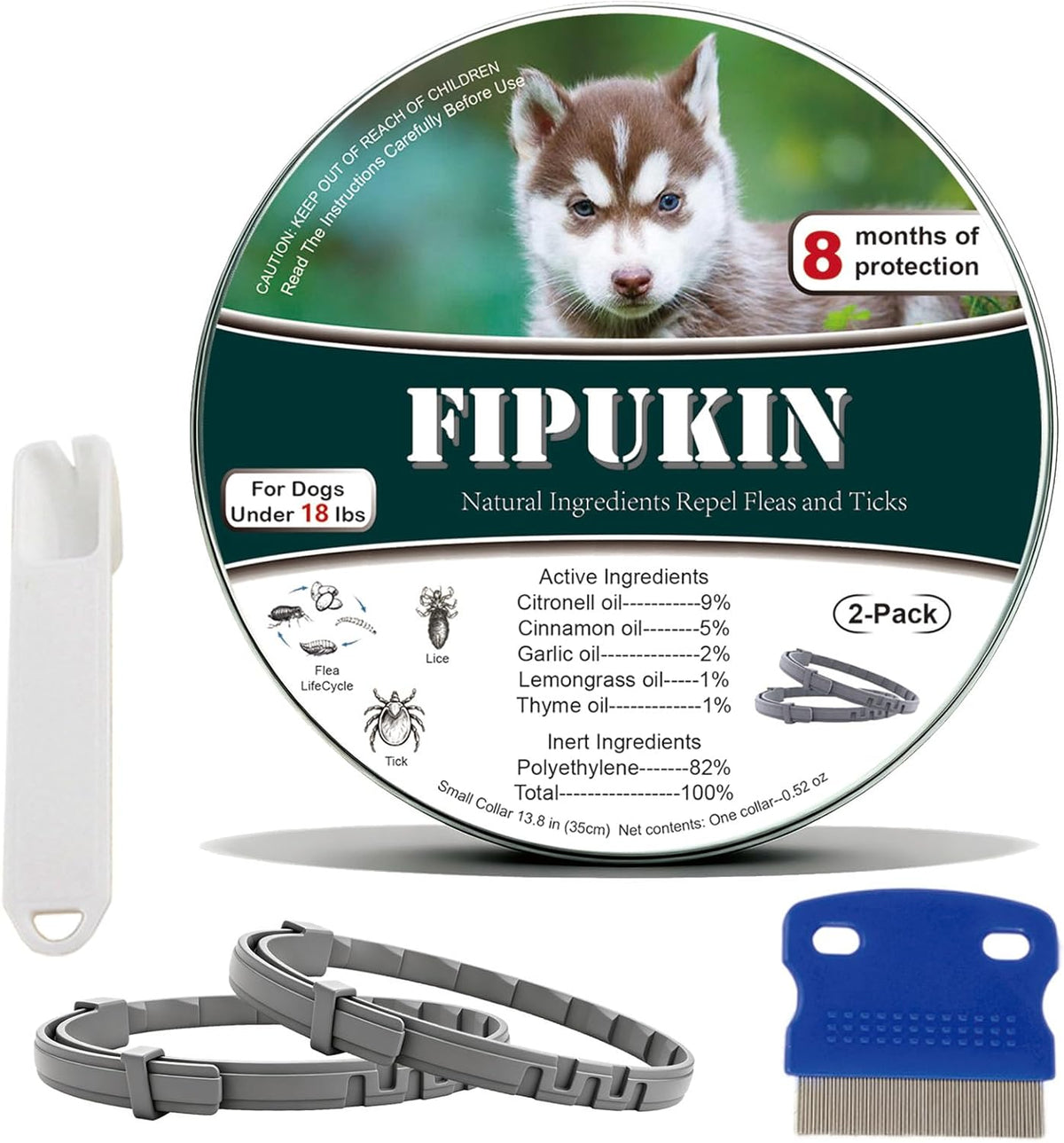 Small dog wearing Fipukin tick prevention collar
