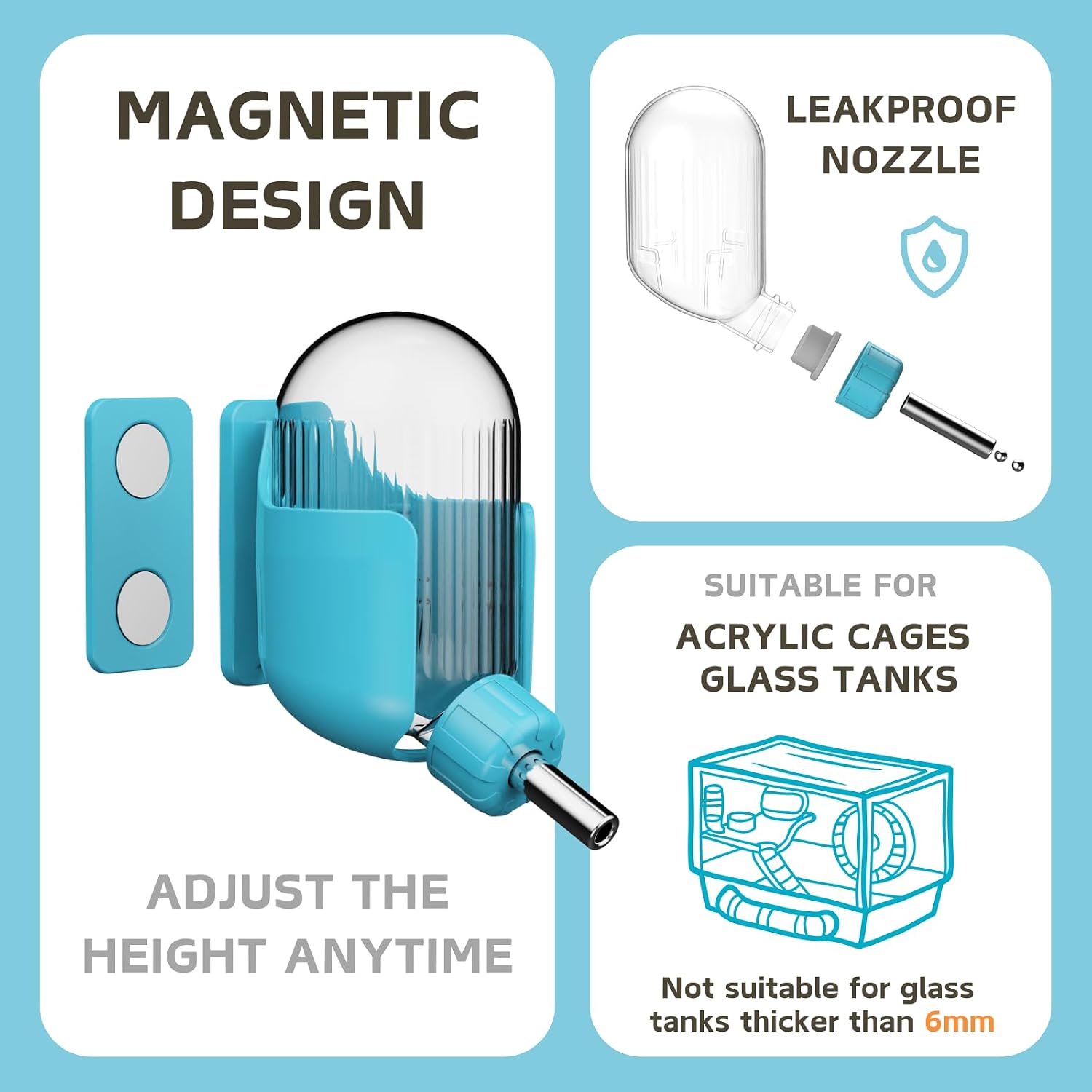 Hamster Water Bottle with Magnetic Holder, 3.4 oz Water Dispenser for Syrian Dwarf Hamster Mouse Rat Degu - Image 4
