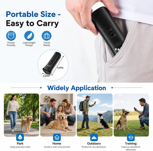 Ultrasonic dog bark deterrent device with LED lights