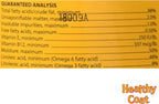 Close-up of HealthyCoat poultry feed supplement product label and brand details.