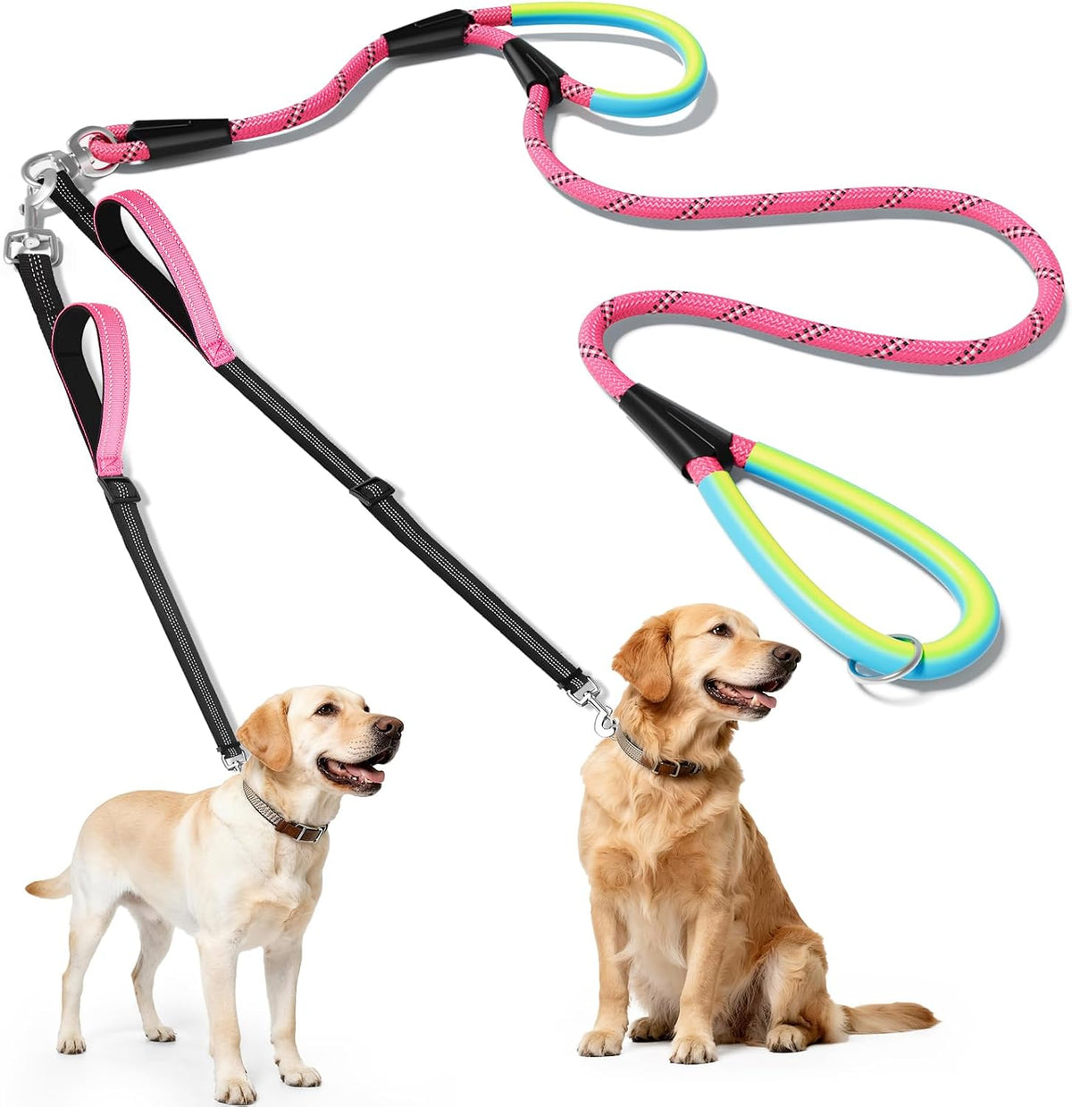 XiaZ two dog splitter leash being held by owner during outdoor walk.