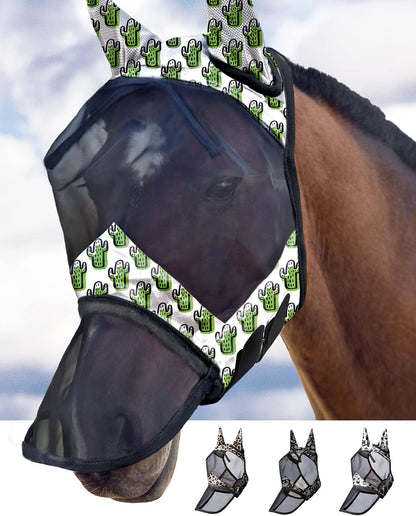 Harrison Howard LumiVista Horse Fly Mask Long Nose with Ears UV Protection for Horse Leopard Print M Cob - Image 13