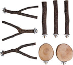 8PCS Bird Perches Set Natural Apple Wood Bird Cage Accessories Wooden Parrot Stand Hardwood Branches for Parakeets, Budgies, Cockatiels Small Bird Habitat Gym, Climbing Stand & Safe Chew Toys - Image 9