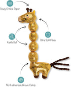 Fringe Studio Pet Shop Collection plush cat toy highlighting the long segmented neck for kicking.