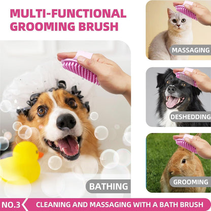 Extended silicone pet washing gloves with soft grooming bristles.