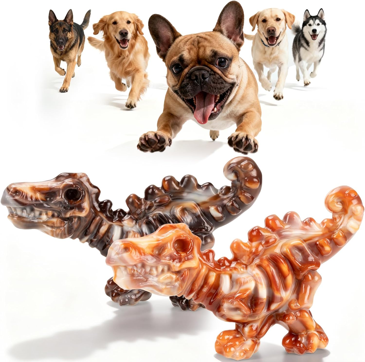 DinoBone 2-Pack Tough Dog Chew Toys for Aggressive Chewers, Rock-Hard Nylon Dinosaur Bones for Large Dogs 20-90 lbs, Almost Indestructible Dog Toys, Helps Redirect Destructive Chewing, Bacon Flavor - Image 13
