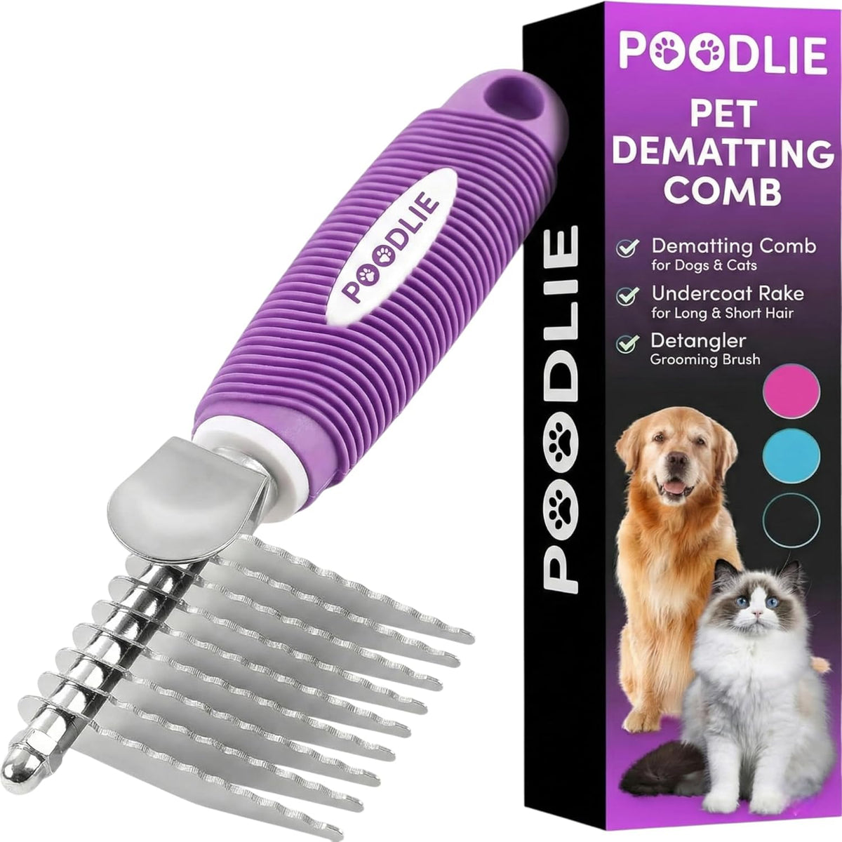Poodle Pet Detangling Pet Comb with Long & Short Stainless Steel Teeth for Removing Matted Fur, Knots & Tangles - Detangler Tool Accessories for Safe & Gentle DIY Dog & Cat Grooming - Image 13
