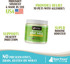 Raw Paws goat milk powder label showing USA sourcing