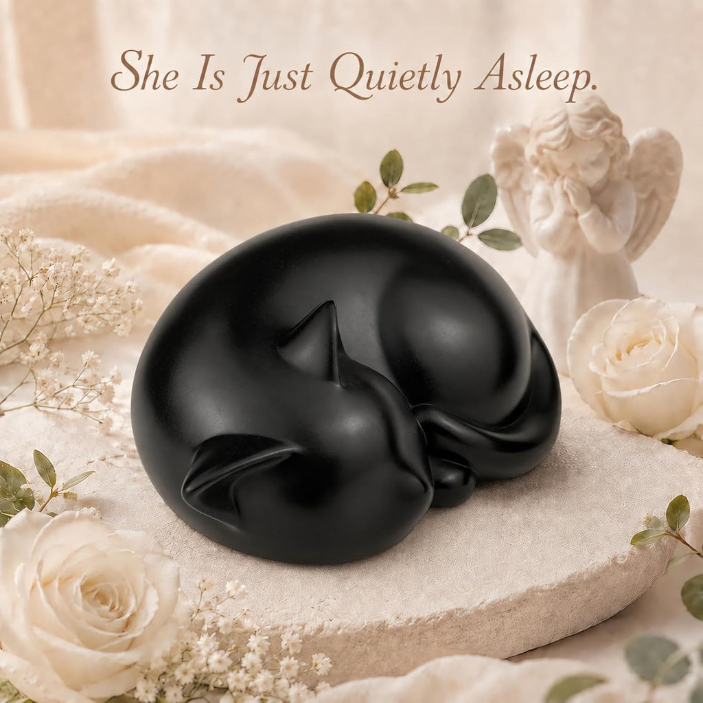 Sleeping Cat Pet Memorial Urn, Black Ceramic Keepsake for Cat Ashes - Image 7