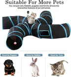 Durable tear-resistant blue and black pet tunnel showing fully enclosed steel frame