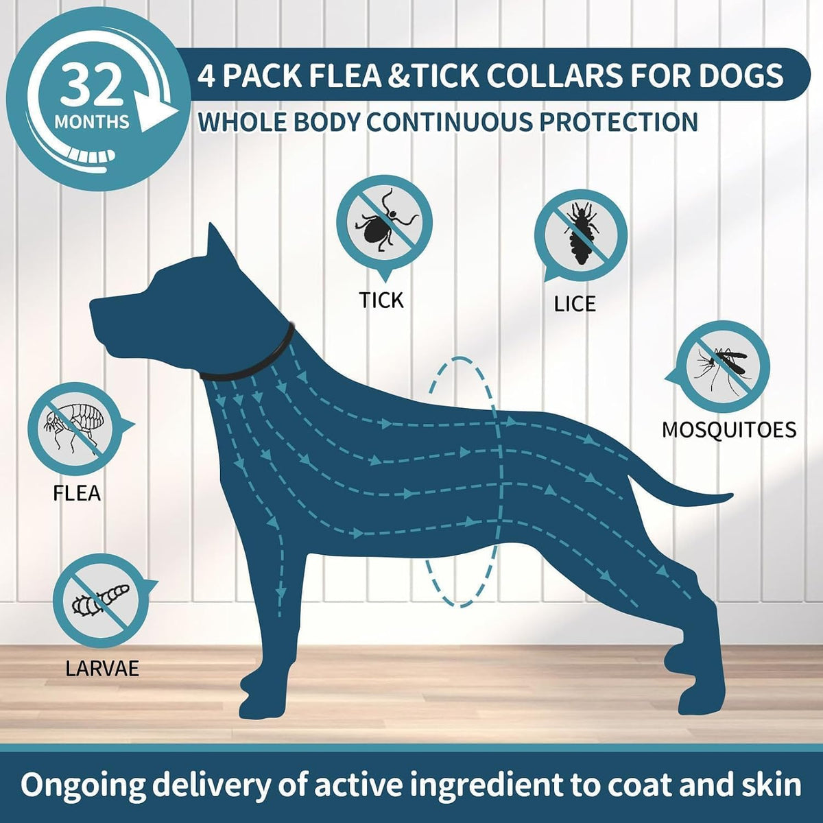 Adjustable black flea and tick collar with rose gold buckle