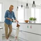 EliteSign dog feeding sign packaging showing all eight included accessories and mounting strips.