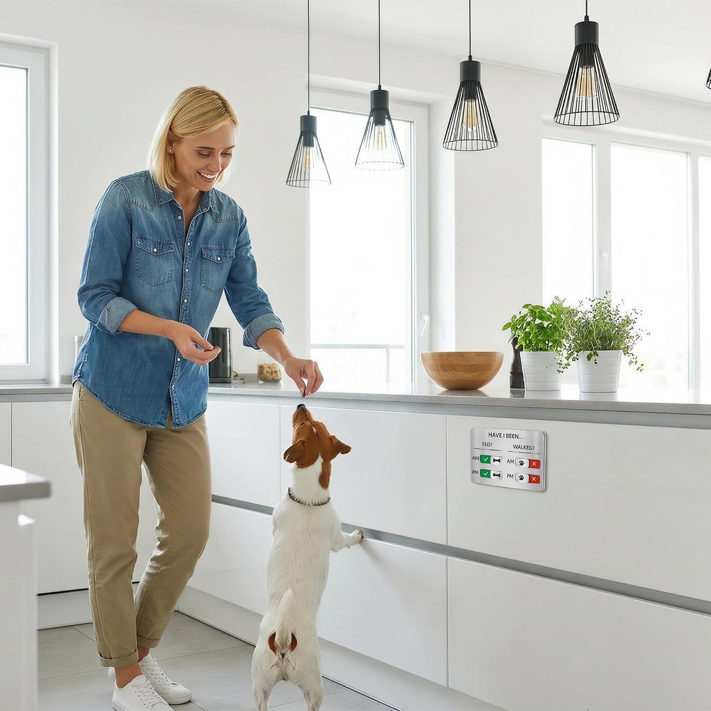 EliteSign dog feeding sign packaging showing all eight included accessories and mounting strips.