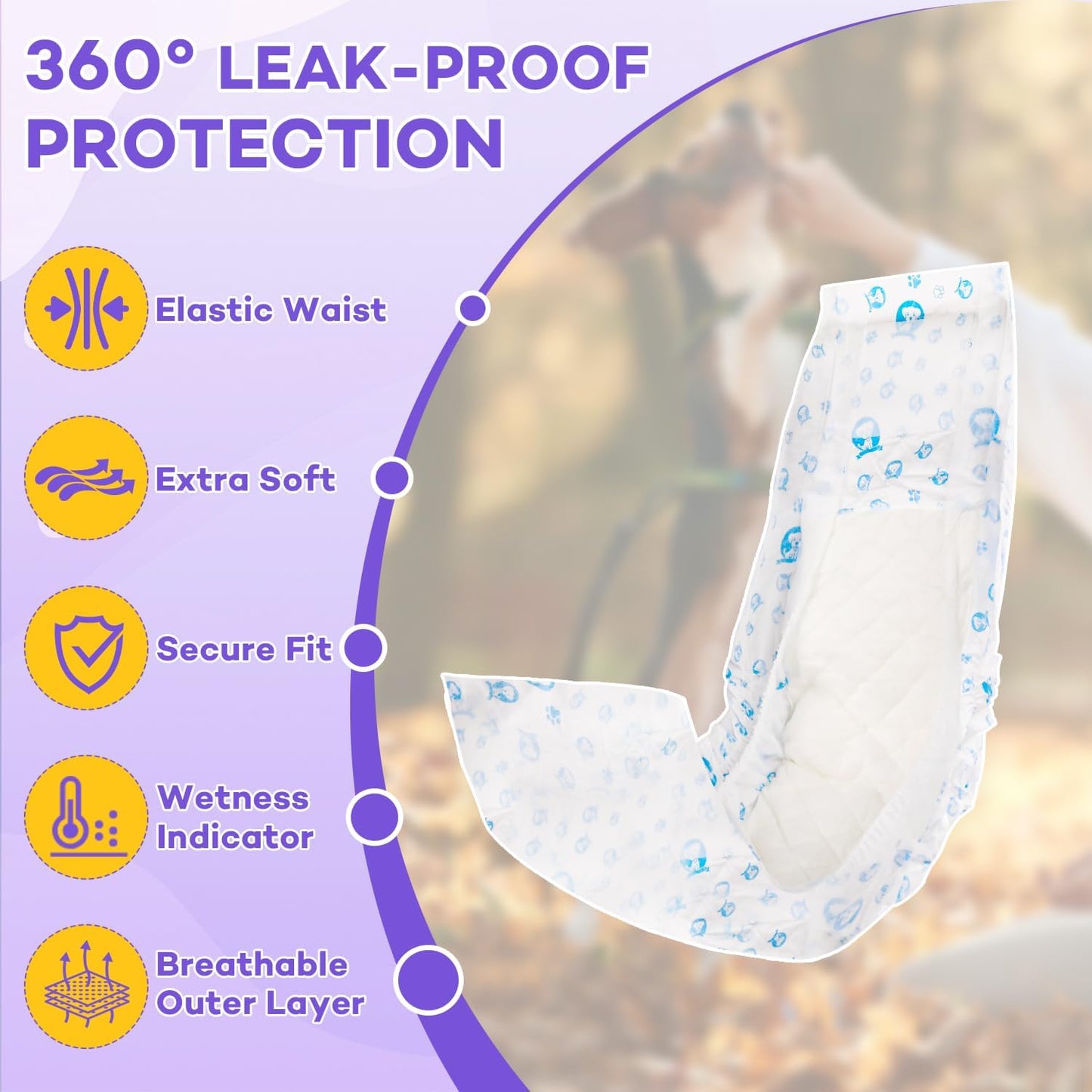 BURVAGY 50 Count Disposable Male Dog Wraps, Male Dog Diapers, Super Absorbent Pee Wraps, Belly Bands for Dogs, Leak Proof, Wetness Indicator, Puppy and Doggie Diaper for Peeing, Small - Image 9
