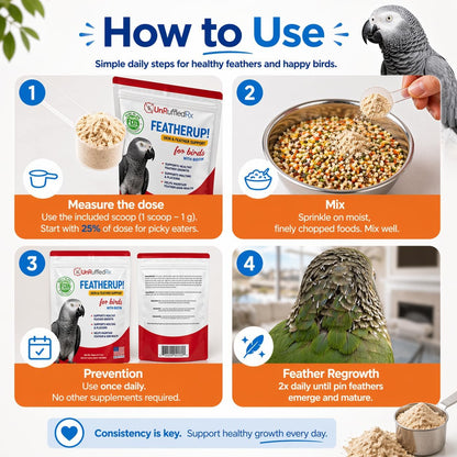 Authentic USA imported UnRuffledRx bird supplement packaging back view