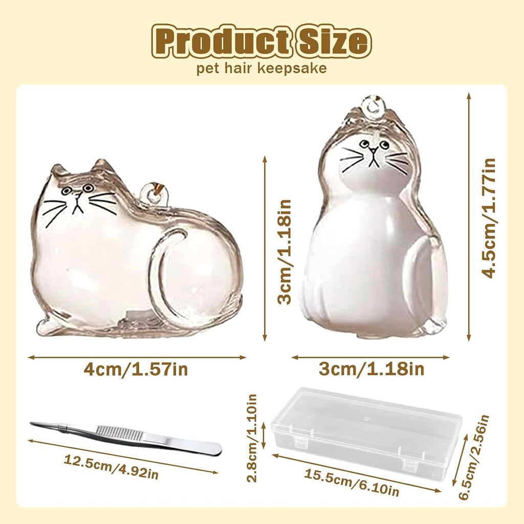 Transparent pet hair collection keychain set with wire rings displaying pet fur inside the capsule charm