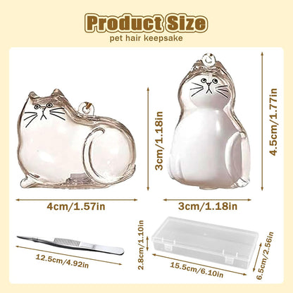 Transparent pet hair collection keychain set with wire rings displaying pet fur inside the capsule charm
