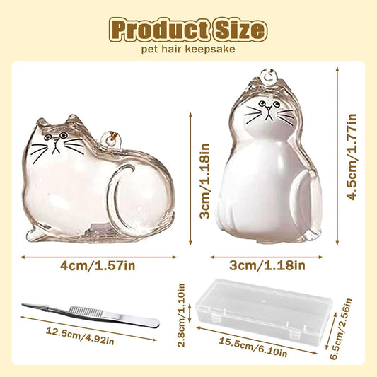 Transparent pet hair collection keychain set with wire rings displaying pet fur inside the capsule charm