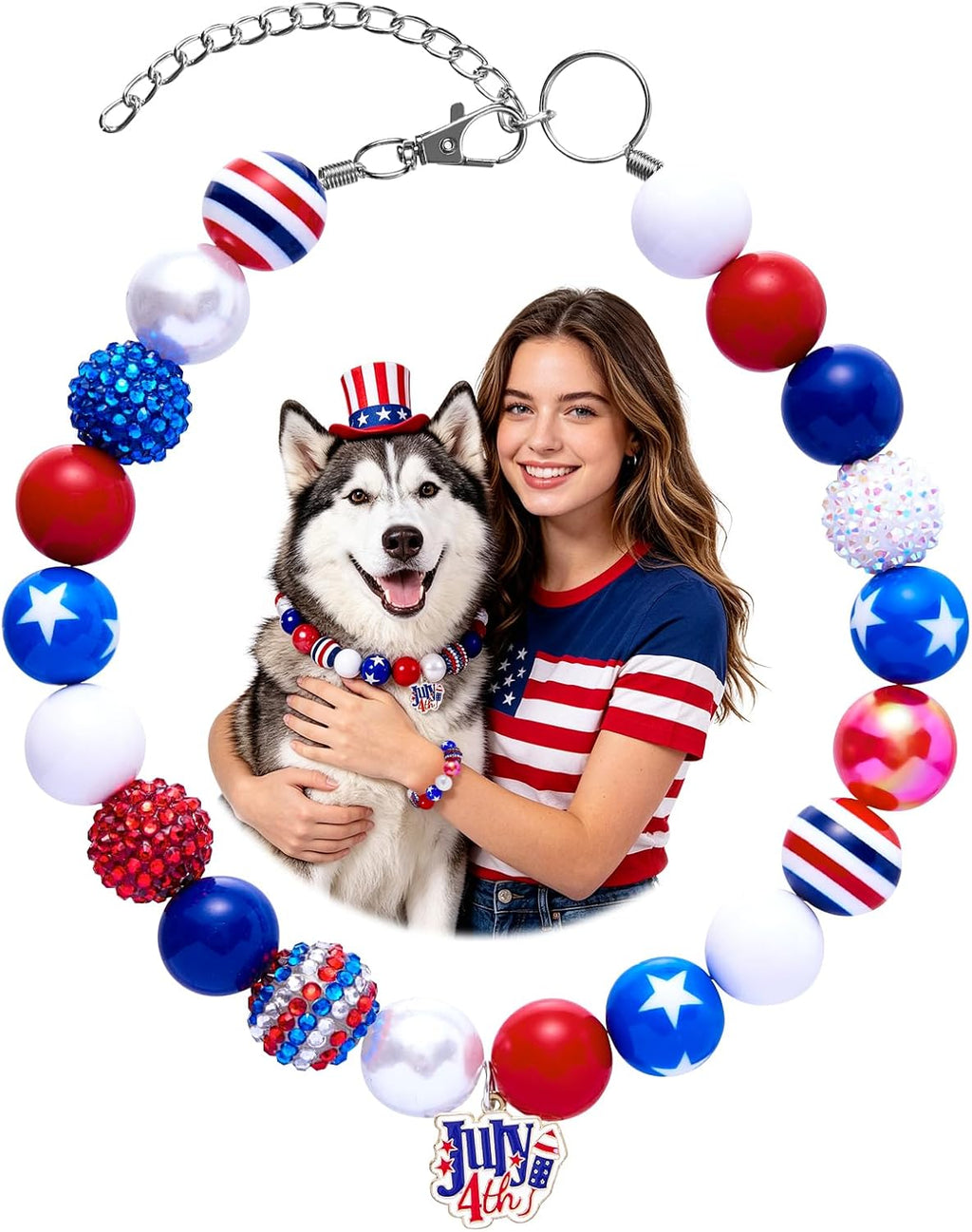 Premium beaded dog collar designed for large dog breeds wearing holiday outfits
