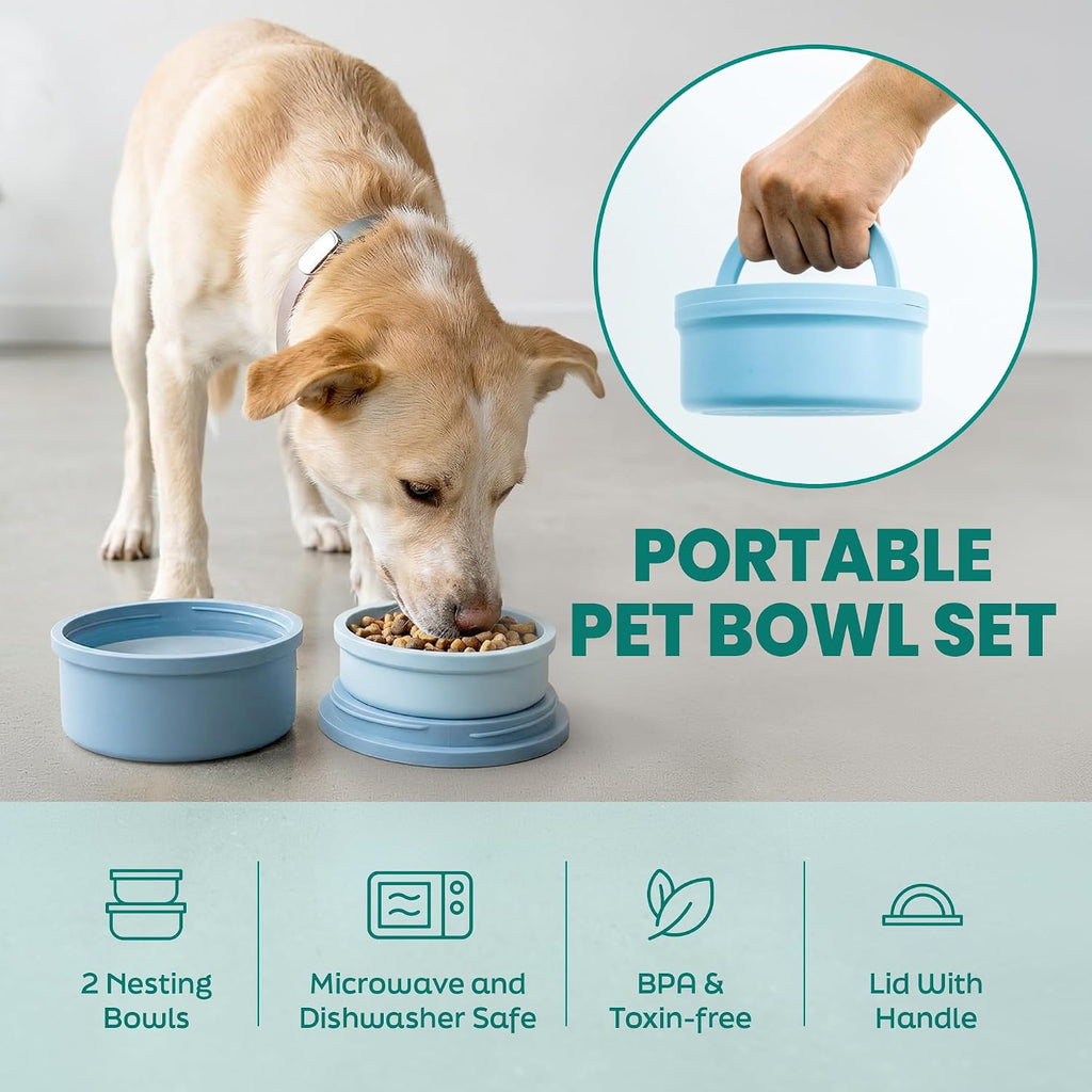 Sealed lid with carry handle on the portable pink pet food container set.