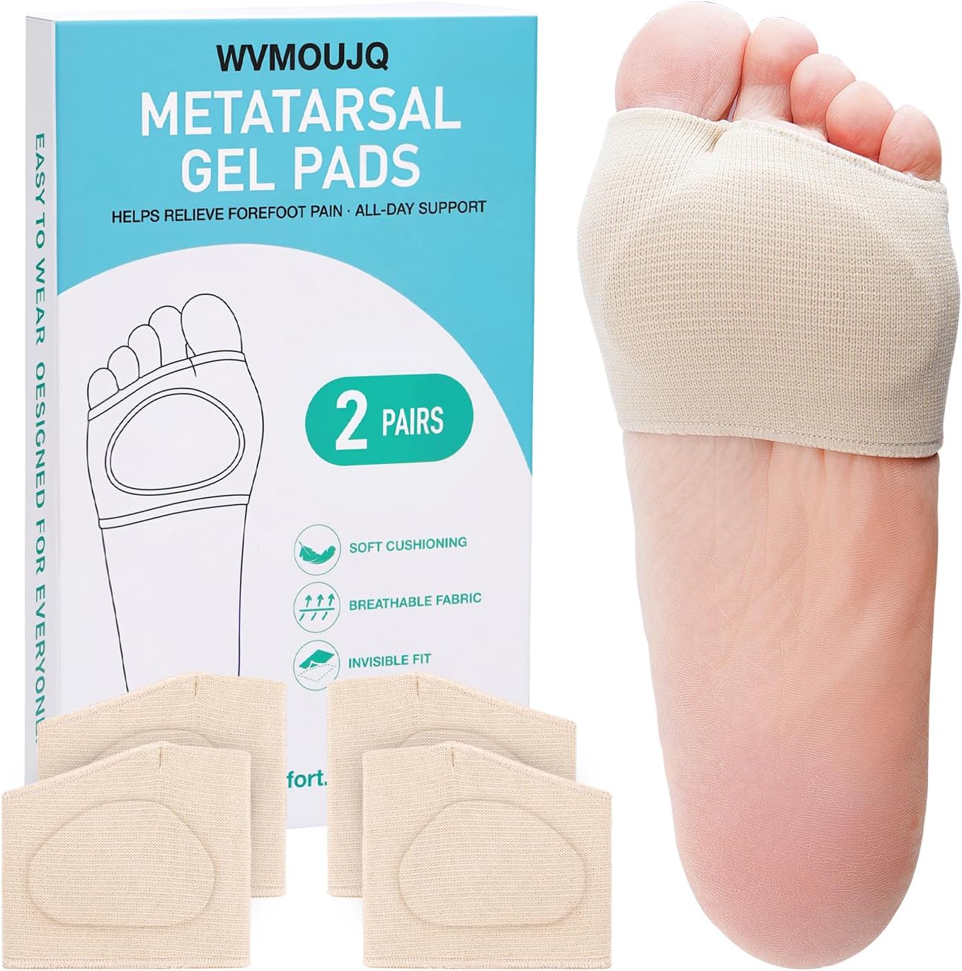 NAIERT Metatarsal Gel Foot Pads front view for ball of foot relief.