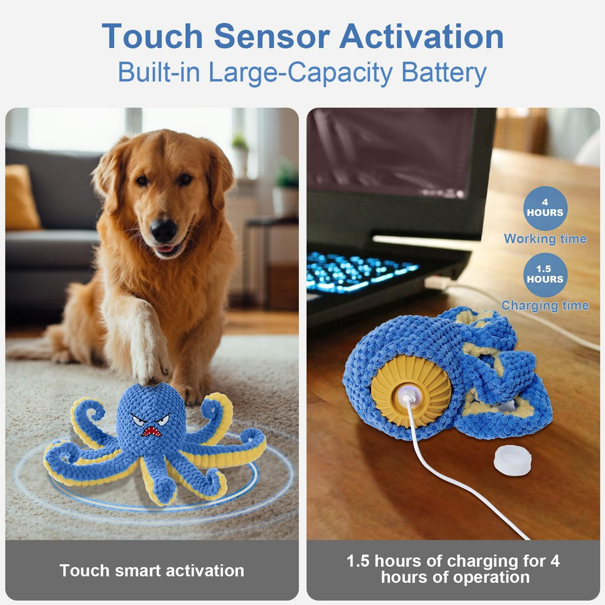 USB rechargeable electronic pet companion showing the charging port access.
