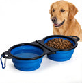 7CAIHOME double collapsible dog bowl blue front view portable travel pet feeder