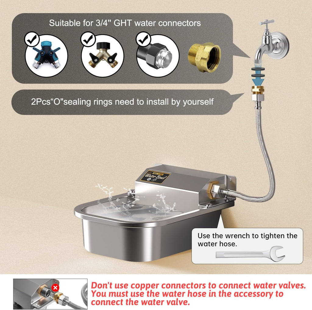 Stainless steel automatic dog waterer with copper connection kit