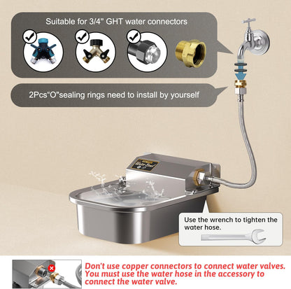 Stainless steel automatic dog waterer with copper connection kit