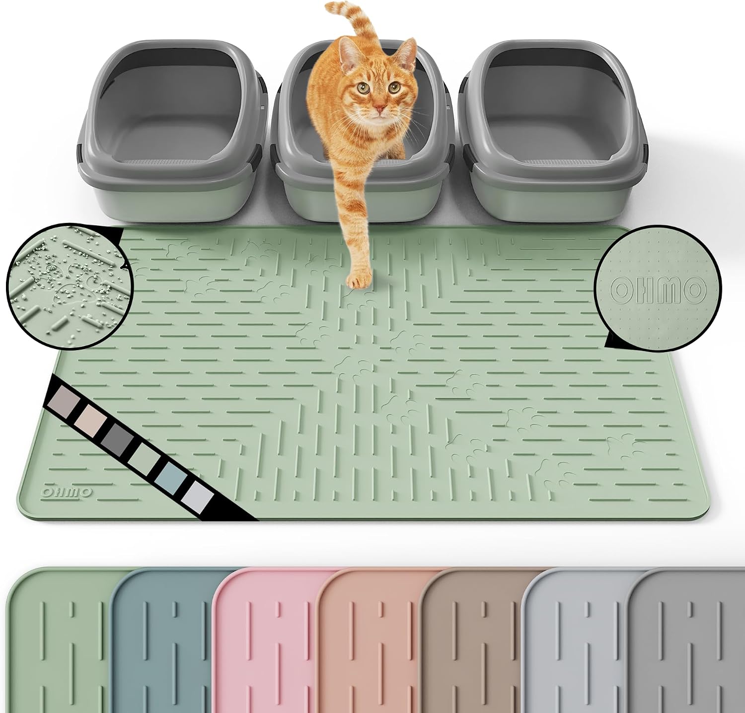 Cat Litter Mat Large Trapping Mat Premium Silicone Rubber 23.5x16" Sage Green, Waterproof and BPA Free Kitty Litter Box Mat, Easy to Clean and Keeps the Floor Tidy - Image 13
