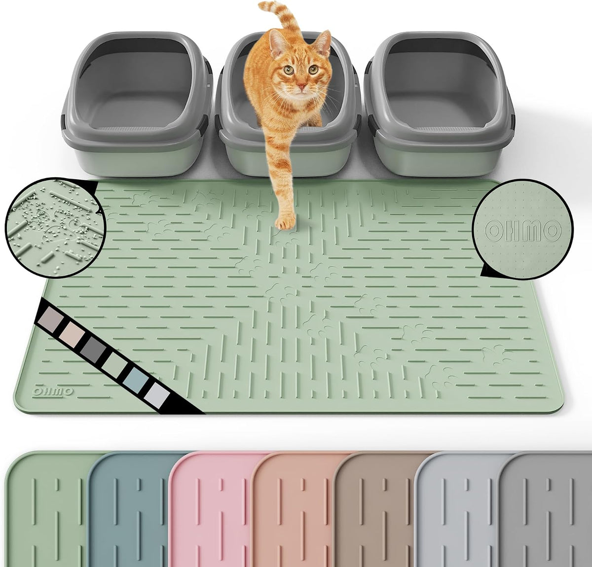 Cat Litter Mat Large Trapping Mat Premium Silicone Rubber 23.5x16" Sage Green, Waterproof and BPA Free Kitty Litter Box Mat, Easy to Clean and Keeps the Floor Tidy - Image 13