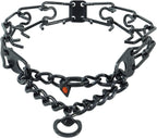 German engineered black stainless steel dog training pinch collar close up
