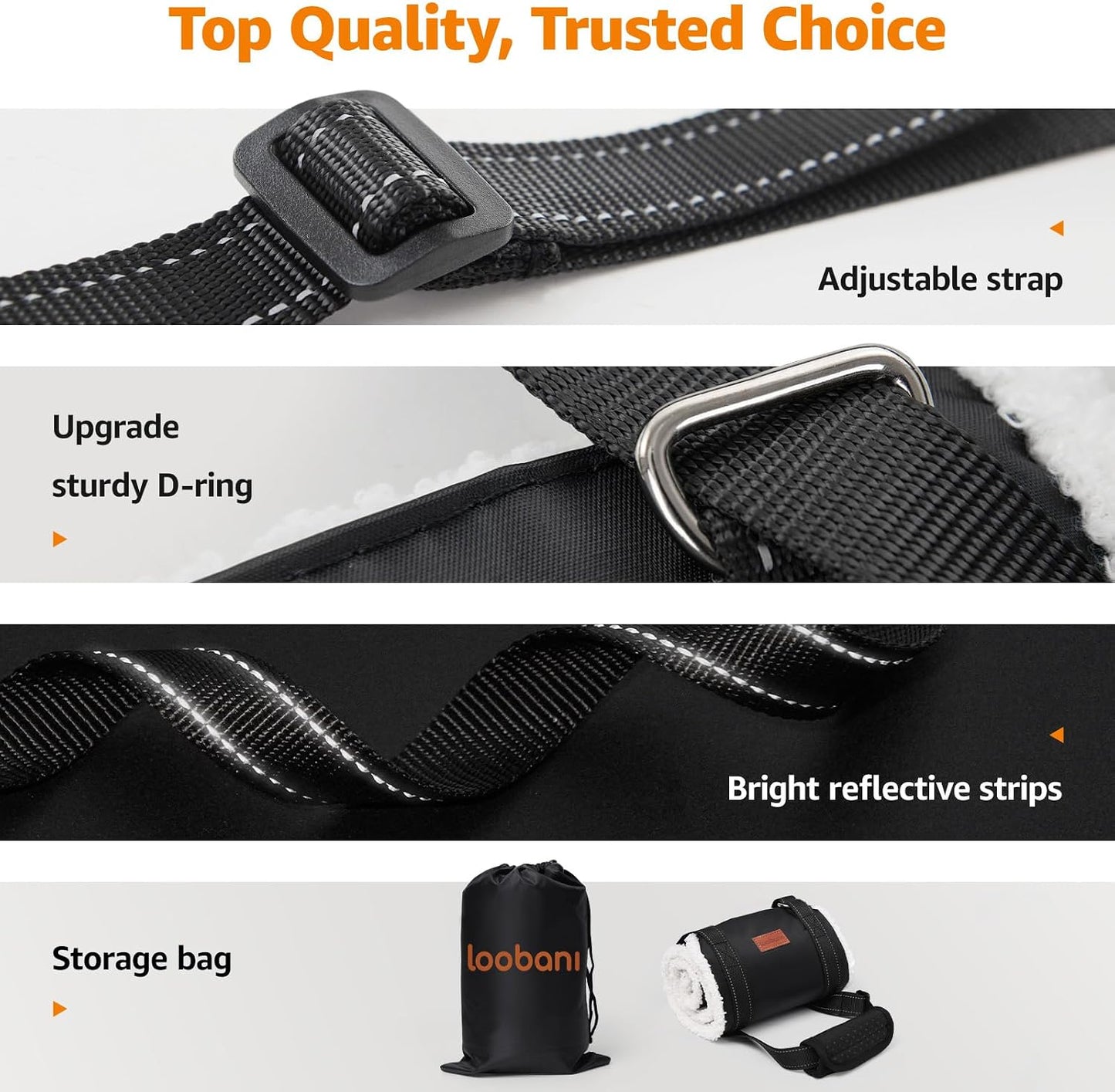 Reflective nylon bands on Loobani dog mobility aid
