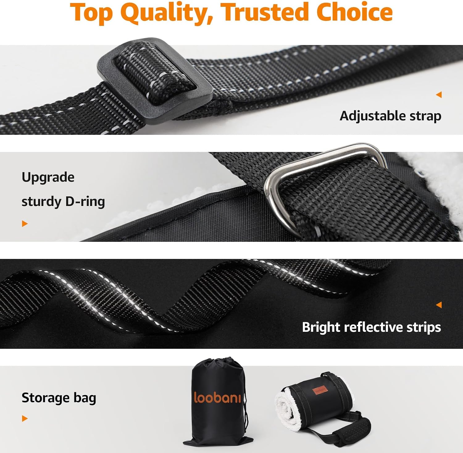 Reflective nylon bands on Loobani dog mobility aid