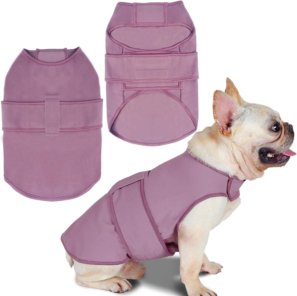 Caslfuca dog anxiety vest calming jacket in purpink front view on a small dog.