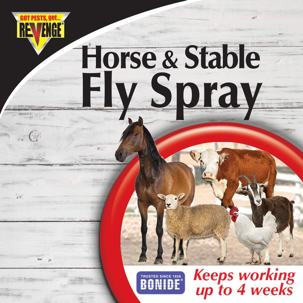 Bonide Revenge long lasting flea and tick control packaging detailing the four week residual protection claim