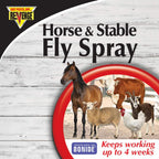 Bonide Revenge long lasting flea and tick control packaging detailing the four week residual protection claim