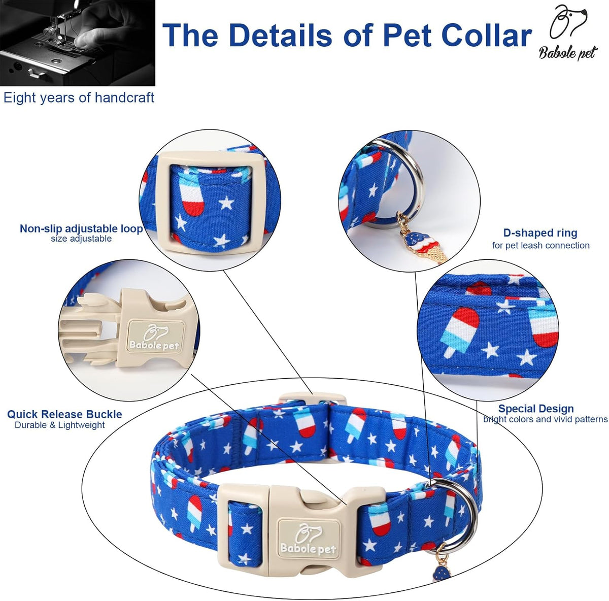 Babole Pet collar metal D-ring and matching charm detail