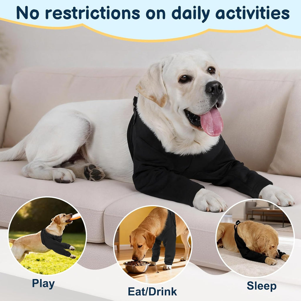 Barkless anti licking dog surgical sleeve shirt flat lay authentic USA imported pet gear.