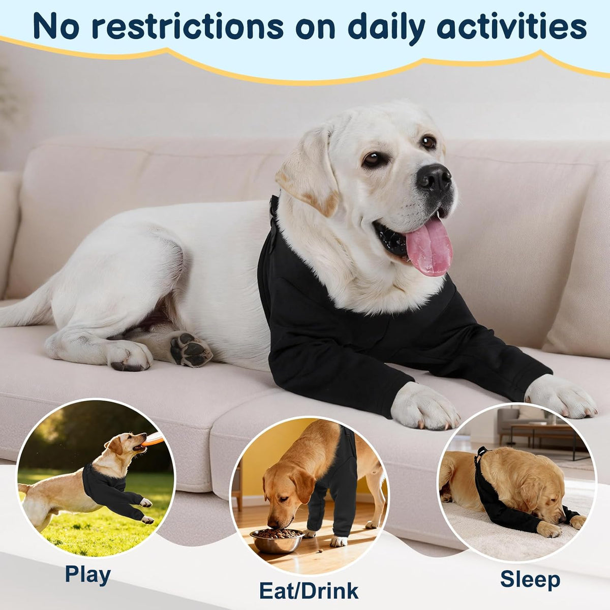 Barkless anti licking dog surgical sleeve shirt flat lay authentic USA imported pet gear.
