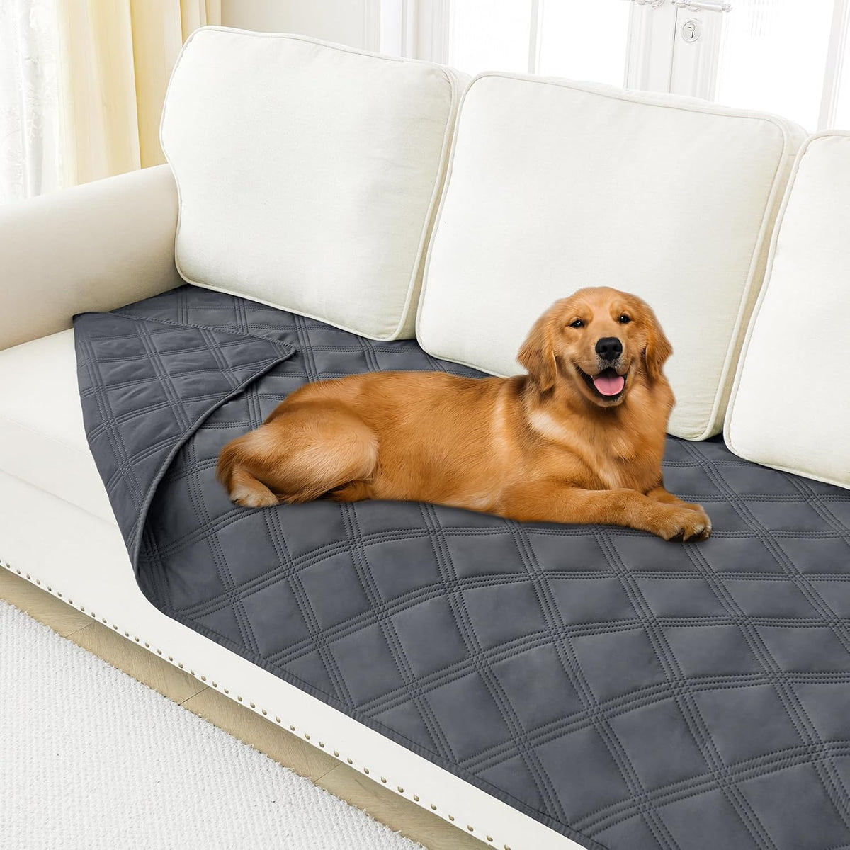 Smiry Waterproof Dog Bed Cover Blanket 52x82, Soft Reversible Pet Blanket, Washable Leakproof Cats Dogs Couch Cover for Sofa, Couch, Furniture, Grey/Dark Grey - Image 10
