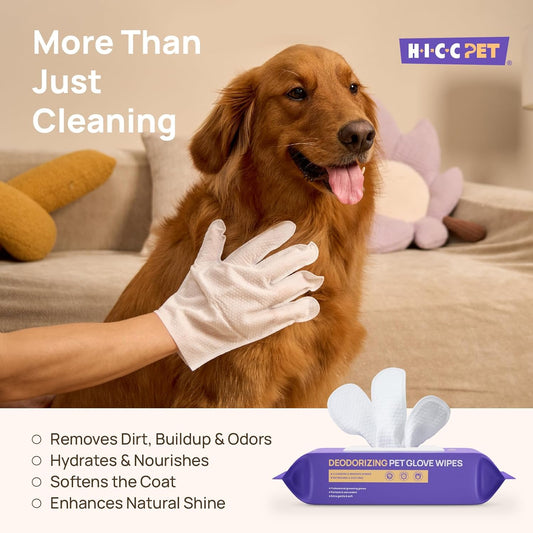 Using Hicc Pet glove wipes to clean dog ears and face
