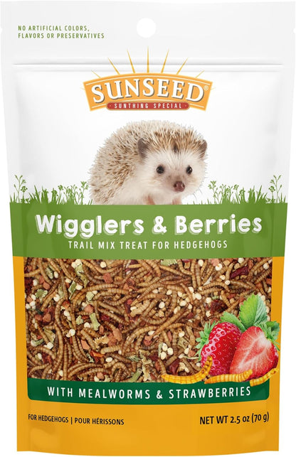 Sunseed Vita Prima Wigglers and Berries Hedgehog Treats front packaging view showing mealworm and berry mix