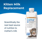 Side profile of PetAg KMR kitten milk package highlighting usage instructions and storage directions.