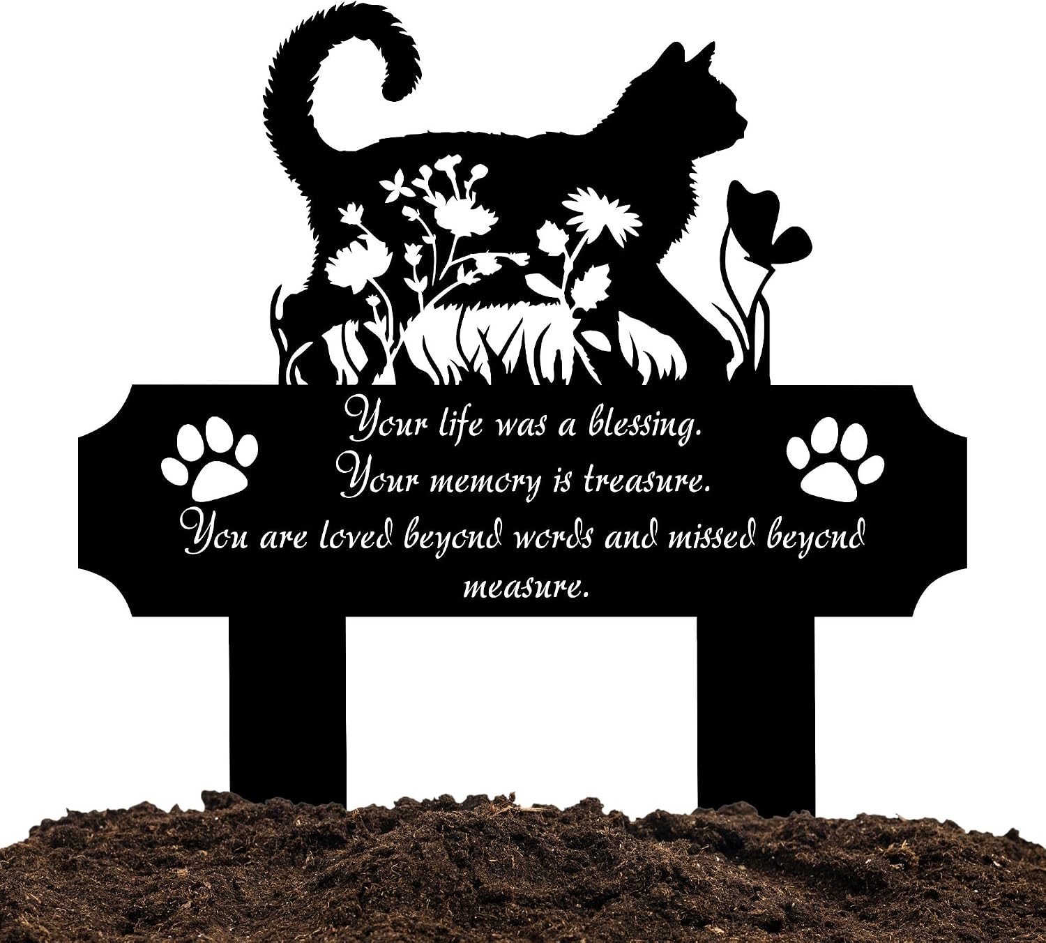 Cat Grave Marker Outdoor Memorial - 12in Metal Pet Memorial Plaque with Garden Cat Silhouette, Weatherproof Headstone for Yard or Indoor Tribute, Sympathy Gift for Loss of Cat - Image 9