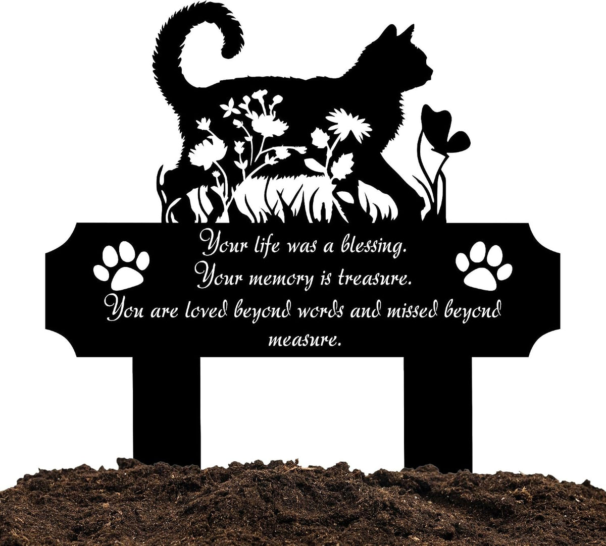 Cat Grave Marker Outdoor Memorial - 12in Metal Pet Memorial Plaque with Garden Cat Silhouette, Weatherproof Headstone for Yard or Indoor Tribute, Sympathy Gift for Loss of Cat - Image 9